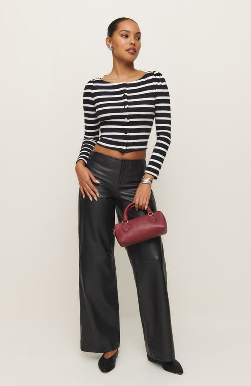 Reformation Lennox Stripe Crop Cardigan In Black And White Stripe