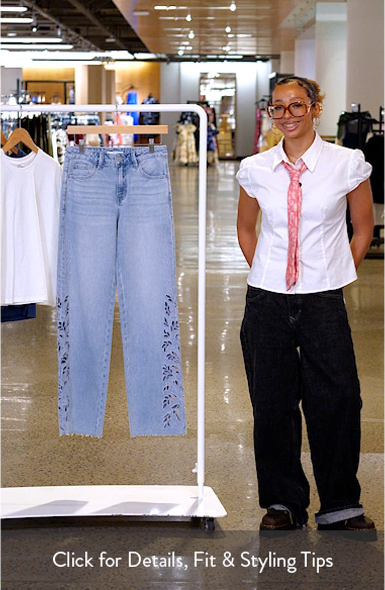Floral Raw Hem Straight Leg Jeans, sales video thumbnail