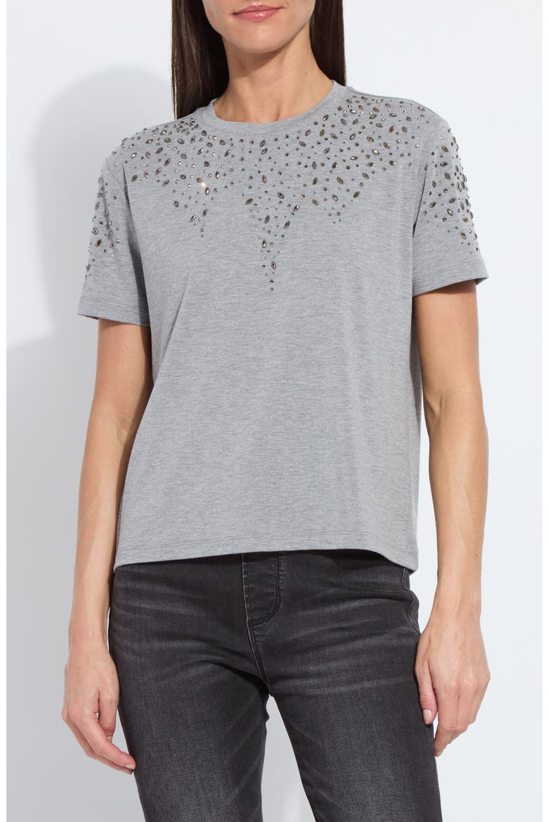 Malva Rhinestone Embellished Short Sleeve Top, Main, color, DARK HEATHER GRAY
