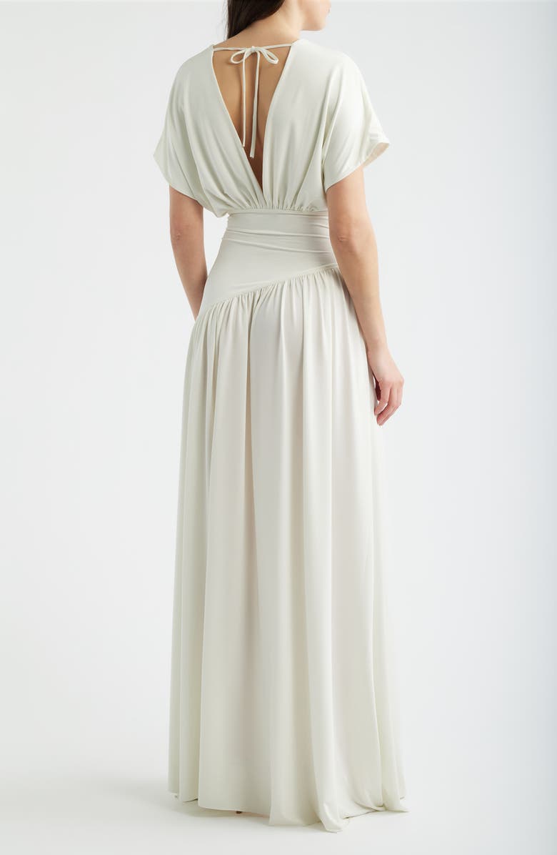 Delfi Collective Plunge Neck Side Slit Gown, Alternate, color, White