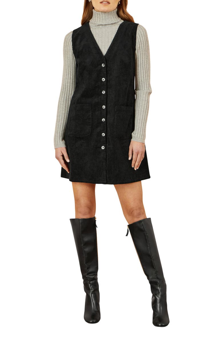 Yumi Cord Tunic Dress With Pockets, Alternate, color, Black