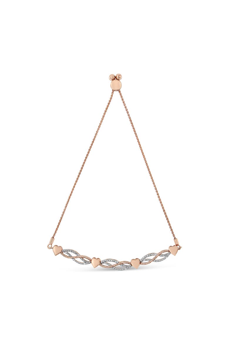 14K Rose Gold Plated Silver Diamond Accent Link and Heart Adjustable Bolo Bracelet, Main, color, Pink