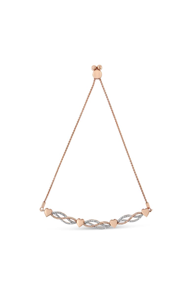 Haus of Brilliance 14K Rose Gold Plated Silver Diamond Accent Link and Heart Adjustable Bolo Bracelet, Main, color, Pink