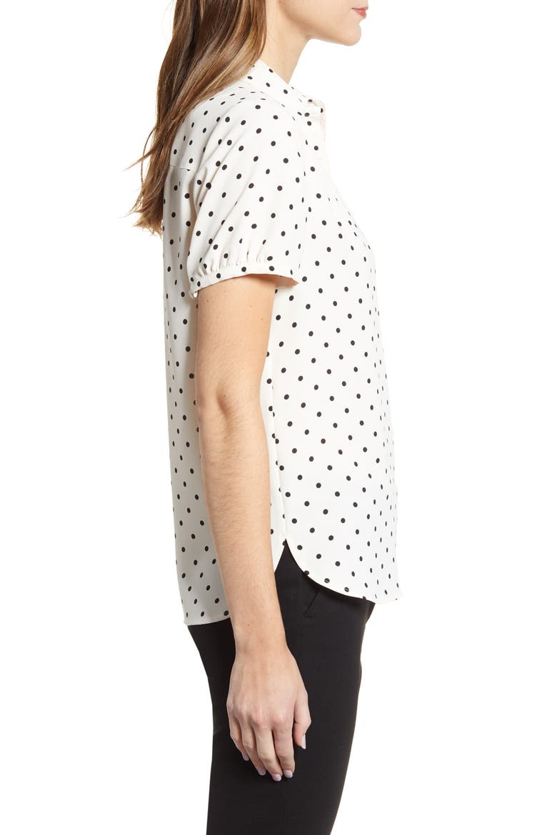Dot Print Collared Short Sleeve Blouse, Alternate, color, ANNE WHITE/ ANNE BLACK