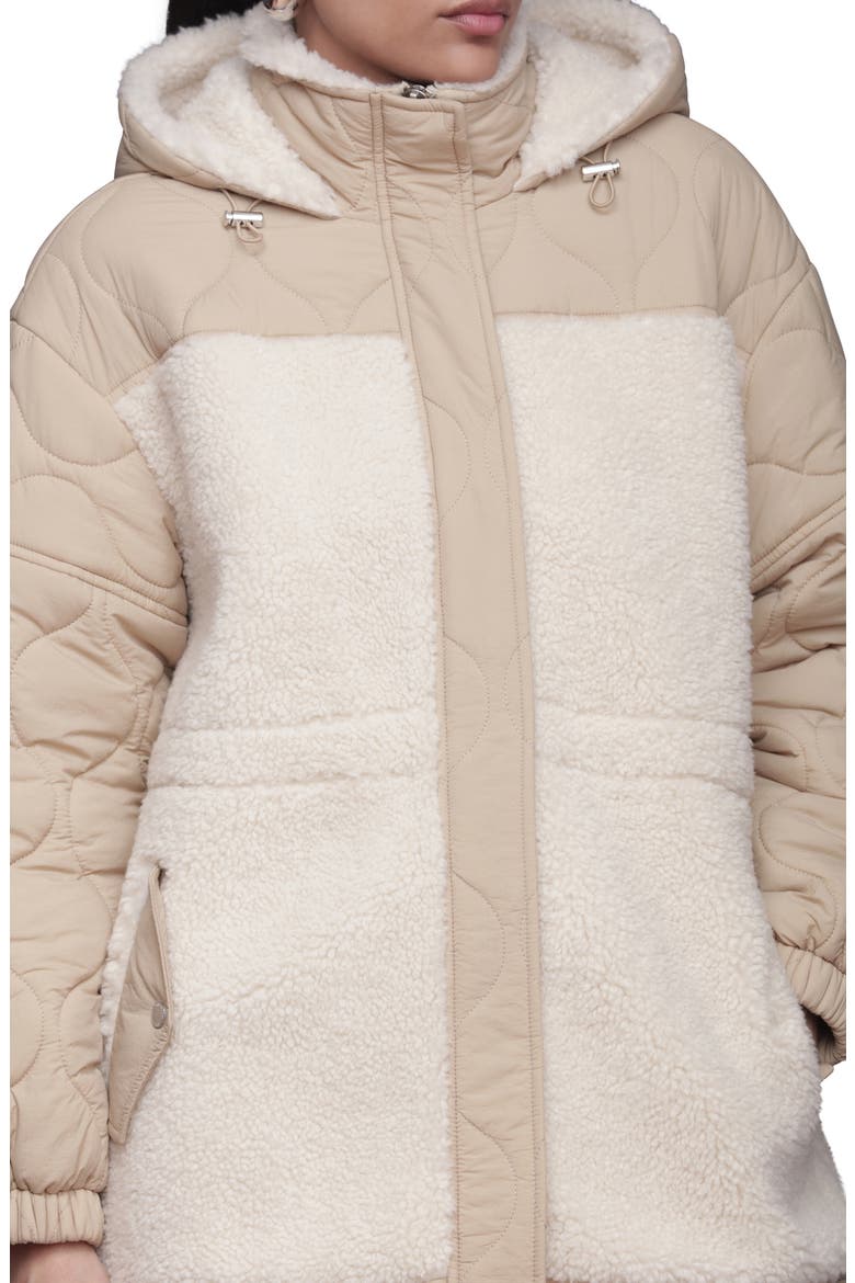 Hooded Nylon & Faux Shearling Anorak, Alternate, color, SAND/ BONE