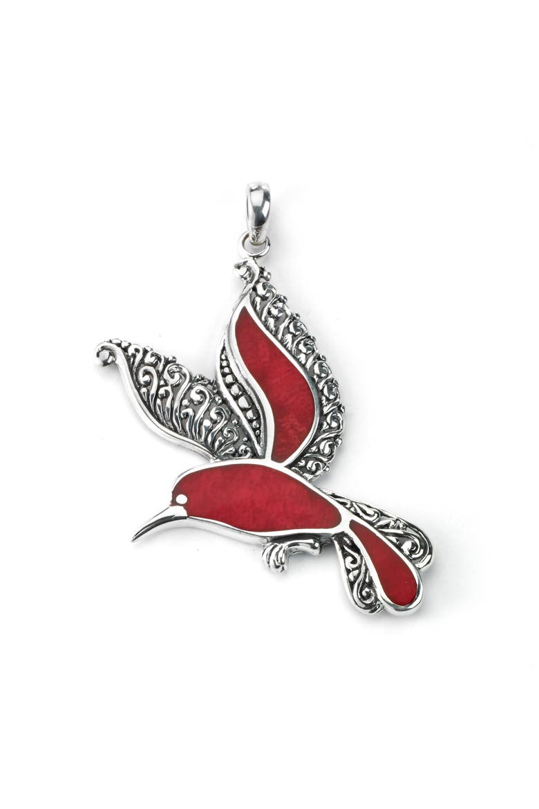 Sterling Silver Stone Bird Pendant, Main, color, RED