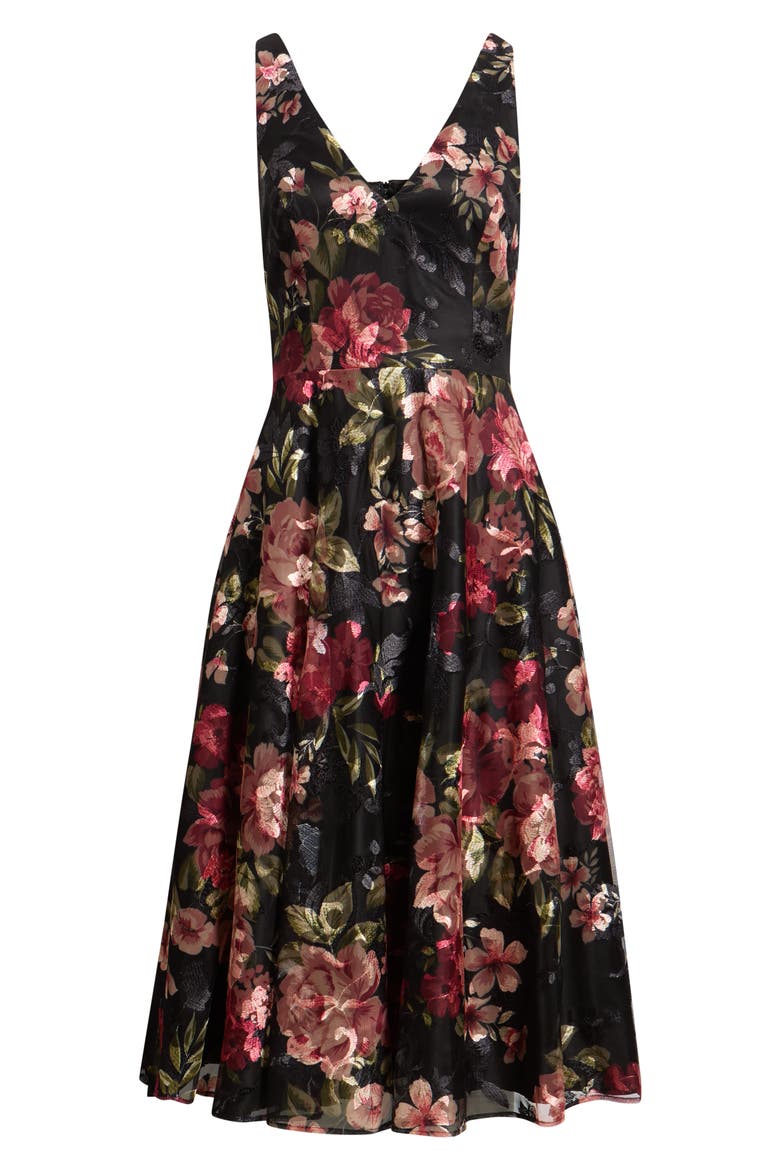 Floral Embroidered Sleeveless Chiffon Cocktail Dress, Alternate, color, BLCK MULTI