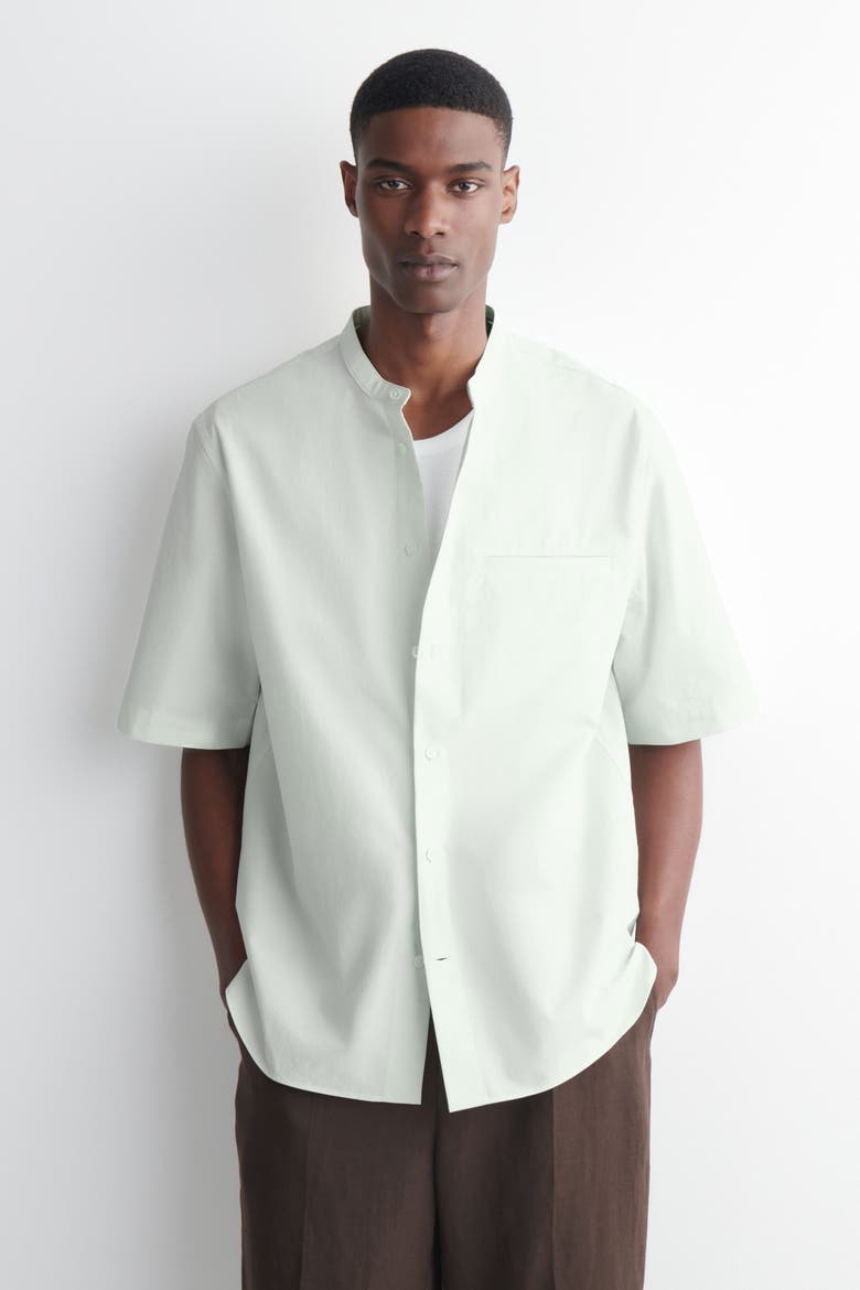 Grandad-collar Short-sleeved Shirt, Main, color, LIGHT GREEN