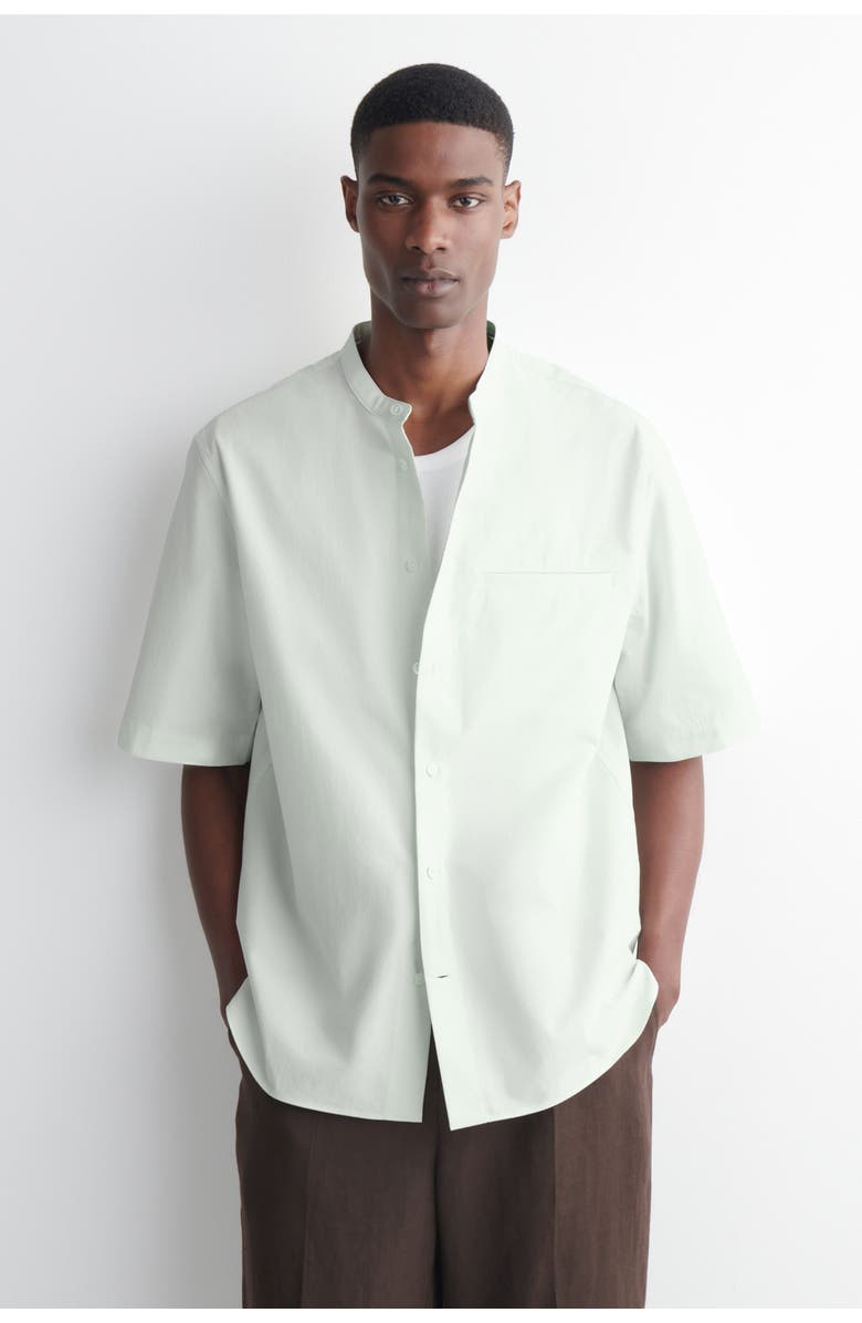COS Grandad-collar Short-sleeved Shirt, Main, color, Light Green