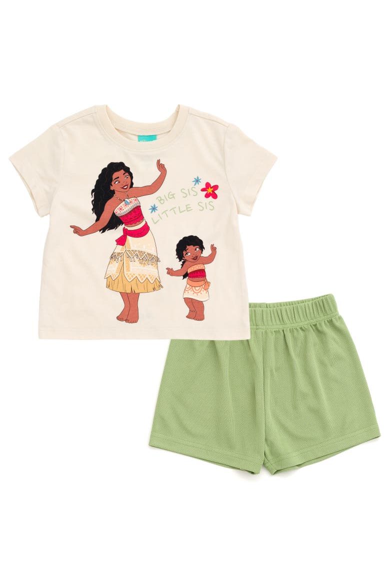 Lilo & Stitch 2-Piece Tee and Shorts Set, Main, color, Cream Green Moana