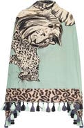 Maison Common Printed And Embroidered Scarf With Tassels in safari design