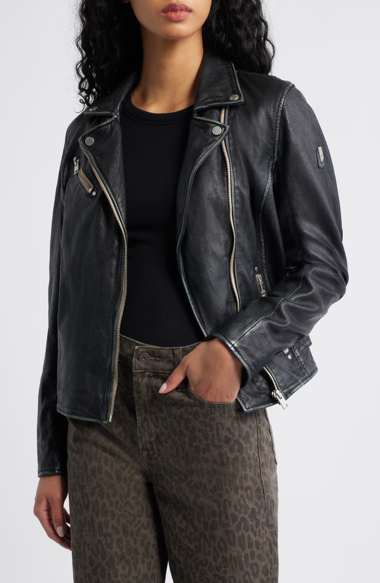 MAURITIUS Sofia Lambskin Moto Jacket, Main, color, Black