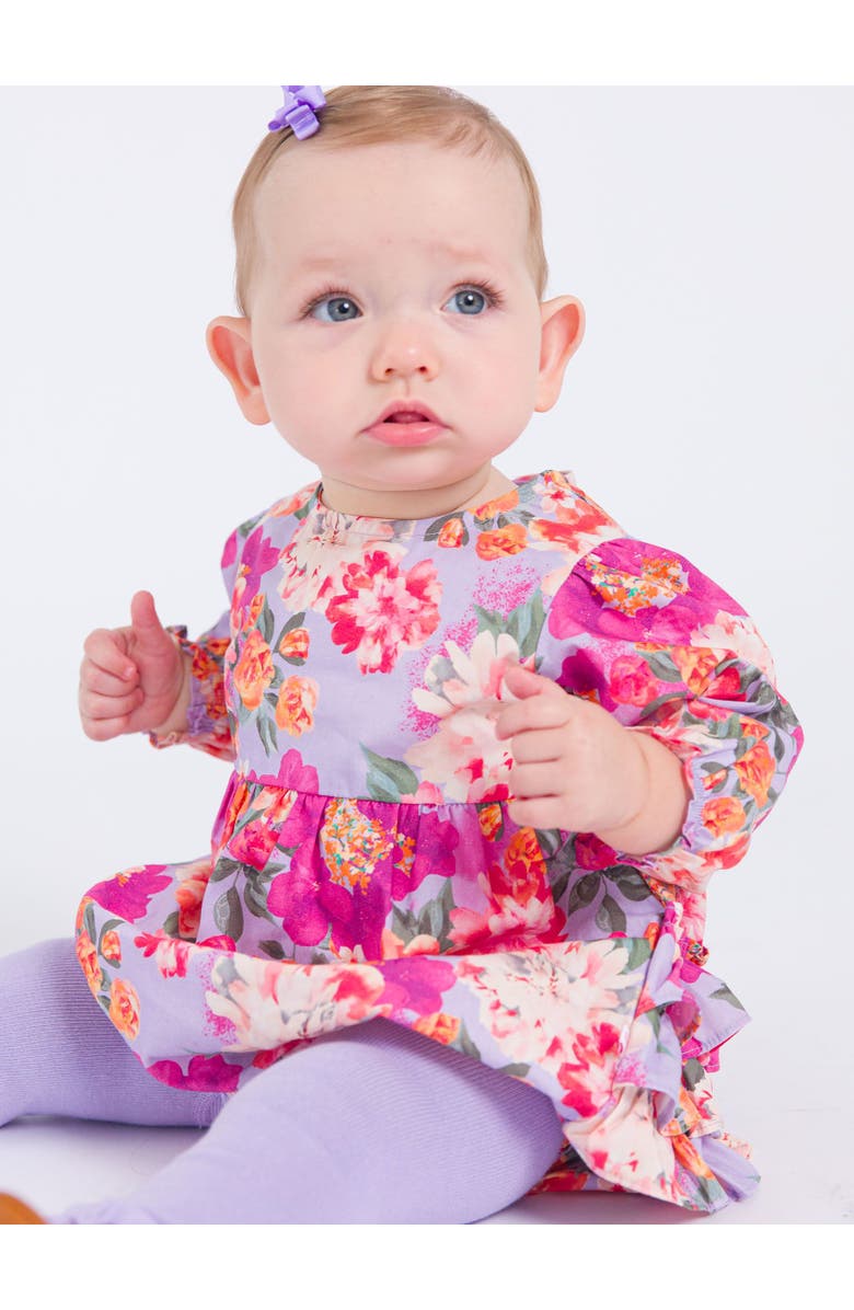 RuffleButts Baby Girls Woven Long Sleeve Bubble Romper, Alternate, color, Lavender Valley