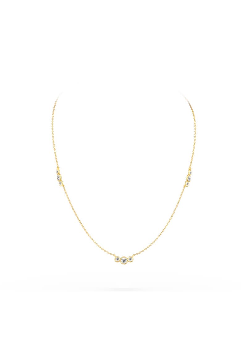 Bezel Trio Station Lab Diamond Necklace in 14K, Alternate, color, Yellow Gold