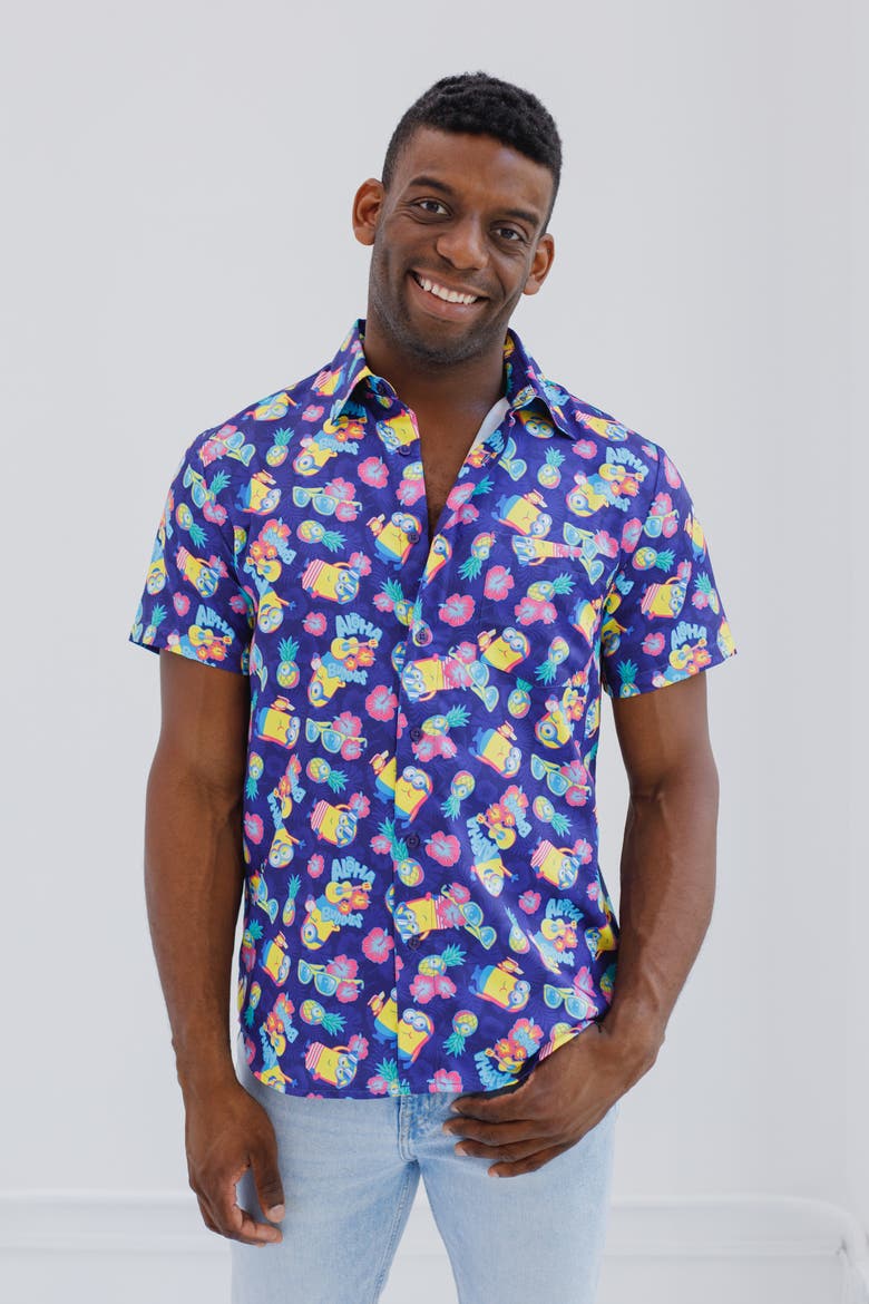 Hawaiian Short Sleeve Button Down Shirt, Alternate, color, Navy Tropical Palm