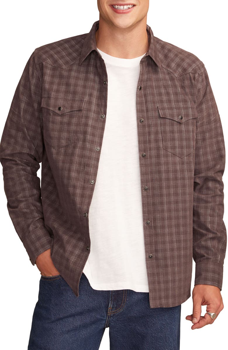 Lucky Brand Plaid Long Sleeve Corduroy Western Shirt, Main, color, Brown Multi