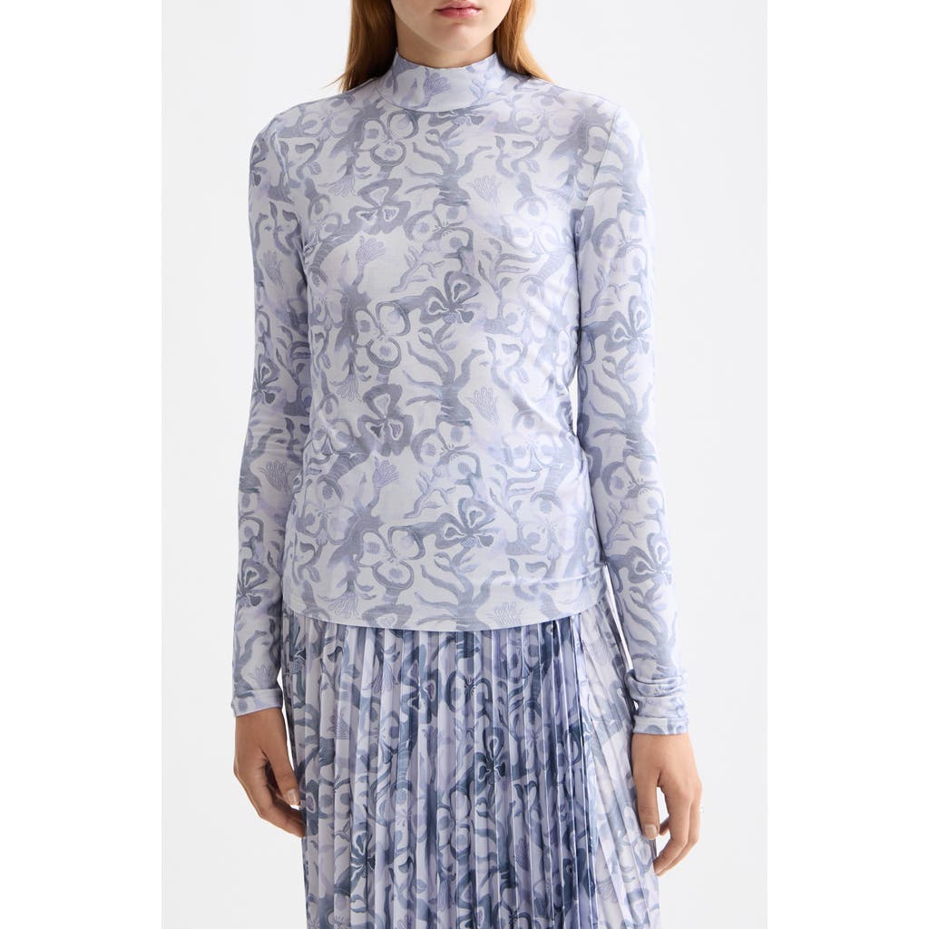 Scotch & Soda Print Mock Neck Top In White