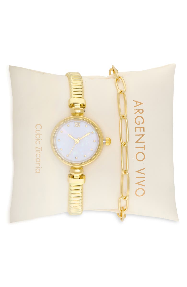 ARGENTO VIVO Mother-of-Pearl Bracelet Watch & Chain Bracelet Set, Main, color, Gold