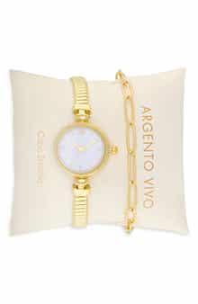 Mother-of-Pearl Bracelet Watch & Chain Bracelet Set