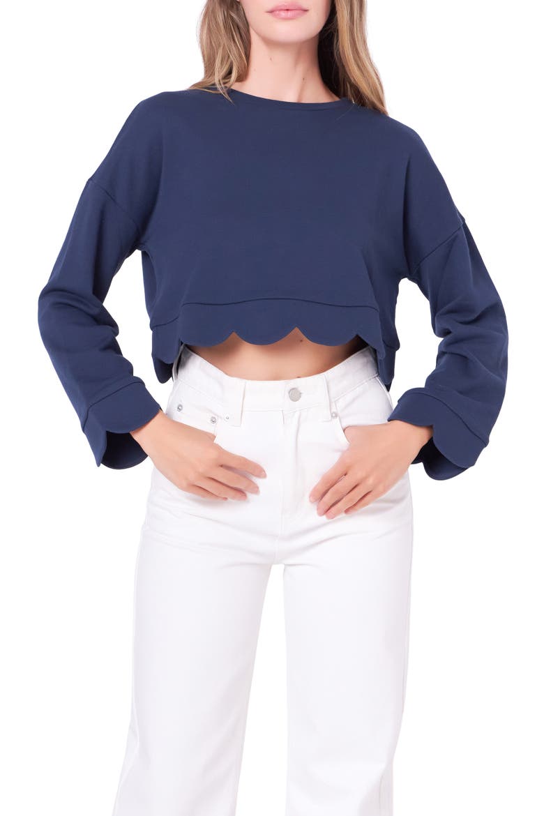 Scallop Crop Knit Top, Main, color, NAVY