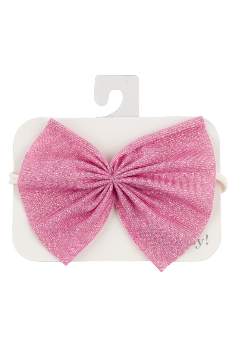 oh baby! Sparkle Gathered Bow on Nylon Headband, Main, color, Bright Pink