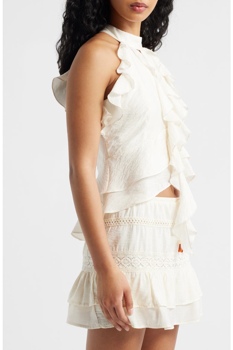Ruffle Trim Halter Top, Alternate, color, EGRET