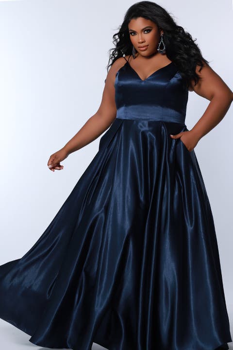 Navy blue formal dress plus size online