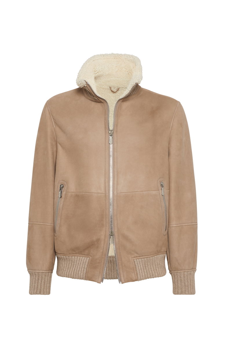 Brunello Cucinelli Curly shearling bomber jacket, Main, color, Hazelnut