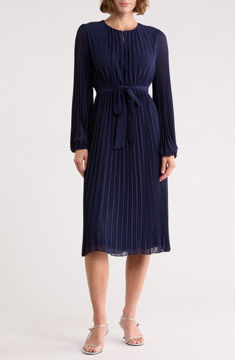 Long Sleeve Plissé Maxi Dress