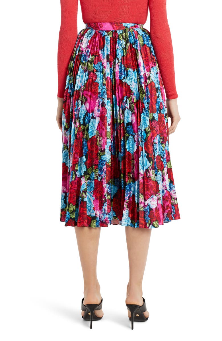 Versace Pleated Floral Print Midi Skirt, Alternate, color,