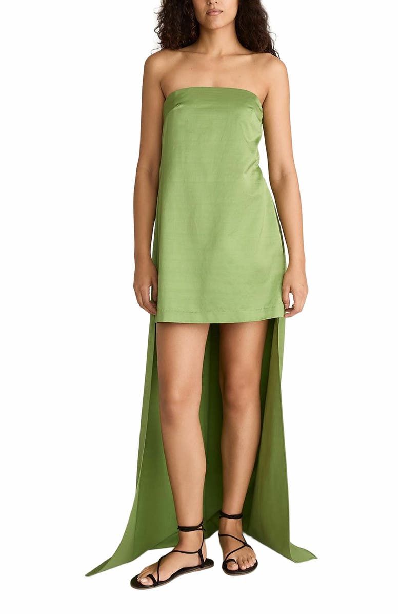 Rebecca Taylor Slub Sateen Mini Dress with Train, Main, color, Fern