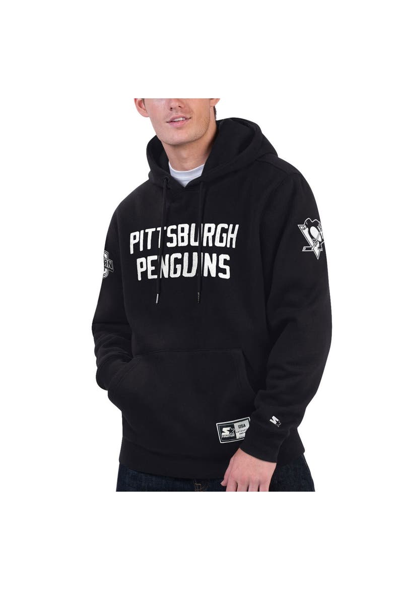 Men's Starter x NHL Black Ice Black Pittsburgh Penguins Pullover Hoodie, Main, color, Black