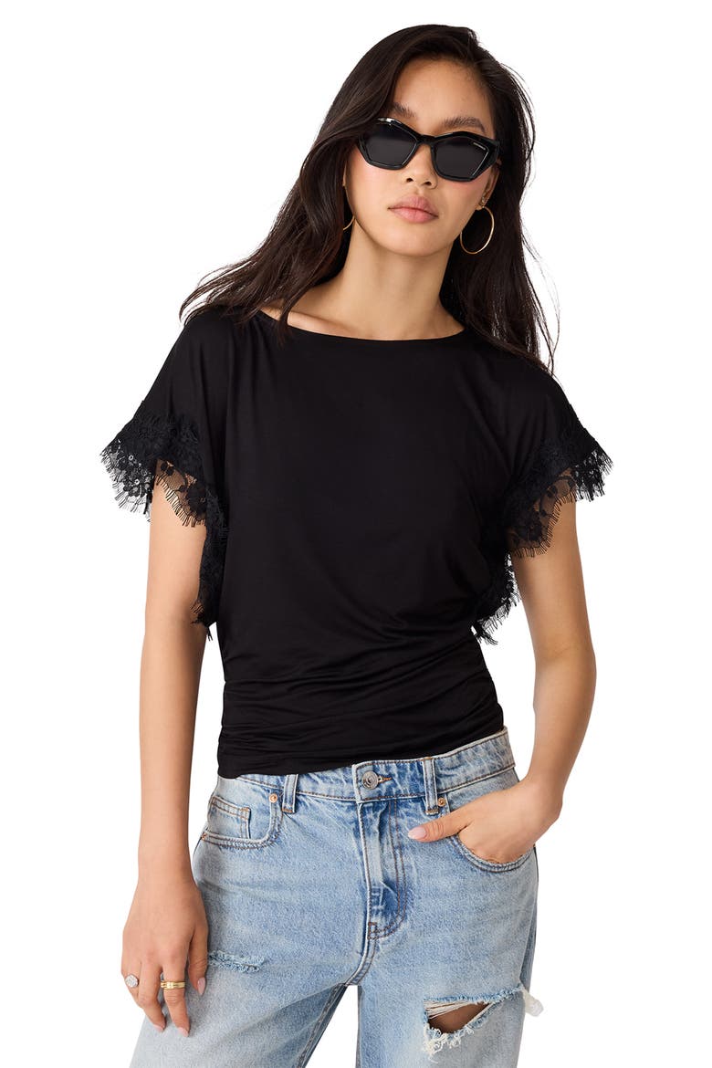 Paloma Lace Sleeve Knit Top, Alternate, color, BLACK