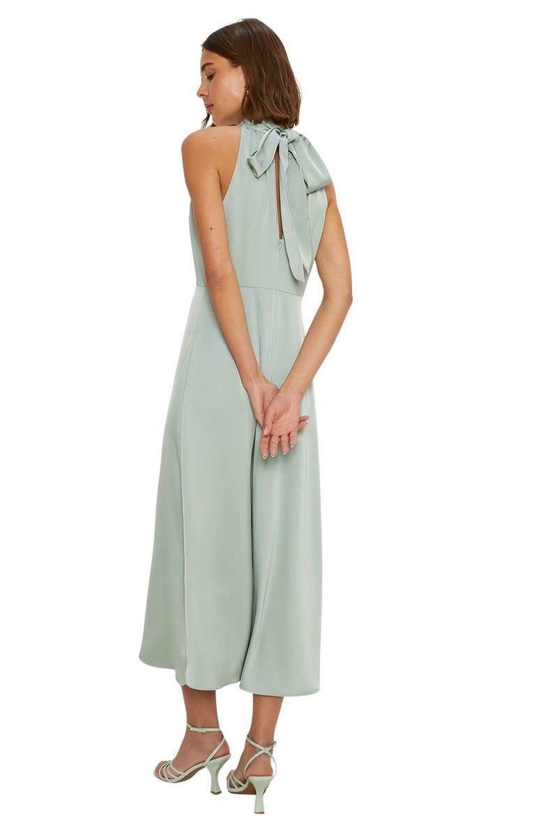 Oasis Satin Halter Neck Midi Bridesmaid Dress, Alternate, color, Sage