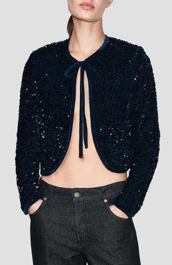 Sequin Velvet Tie Neck Jacket
