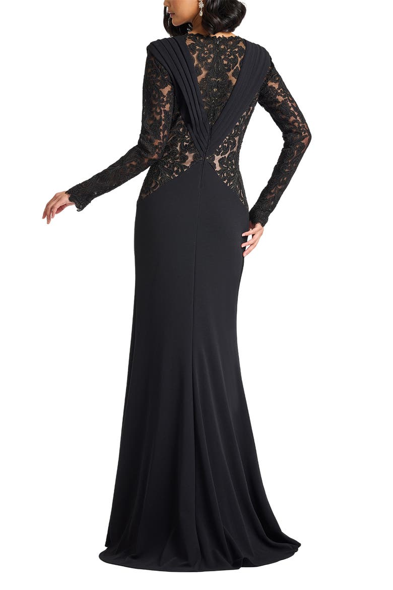 Mixed Media Long Sleeve Body-Con Gown, Alternate, color, BLACK