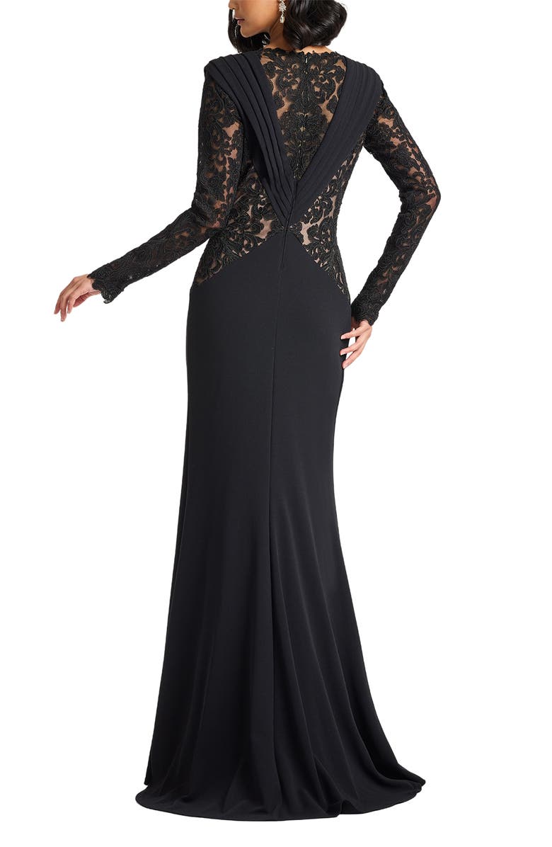 Tadashi Shoji Mixed Media Long Sleeve Body-Con Gown, Alternate, color, Black