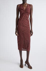Stella McCartney V-Neck Sleeveless Polka Dot Mesh Midi Dress