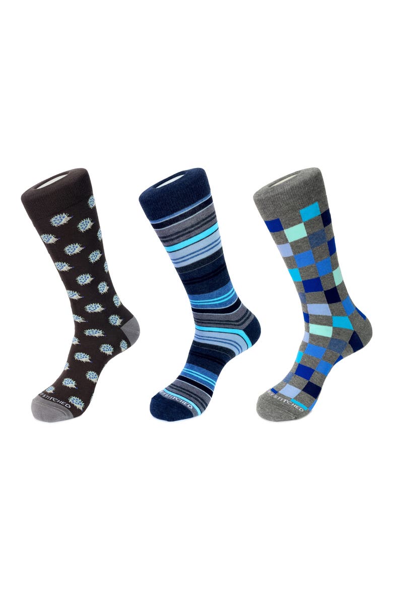 3-Pack Crew Socks, Main, color, BLACK GREY