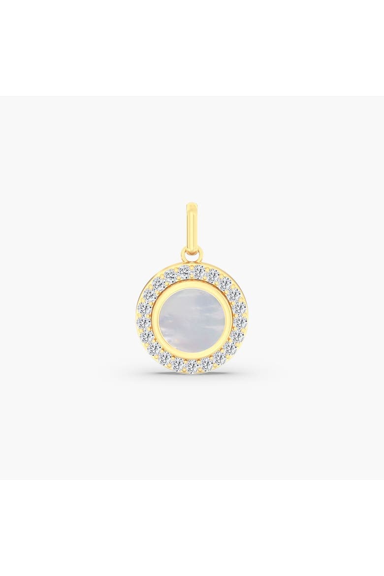 Small Mother-of-Pearl and Lab Diamond Disc Pendant Charm in 14K, Main, color, Yellow Gold