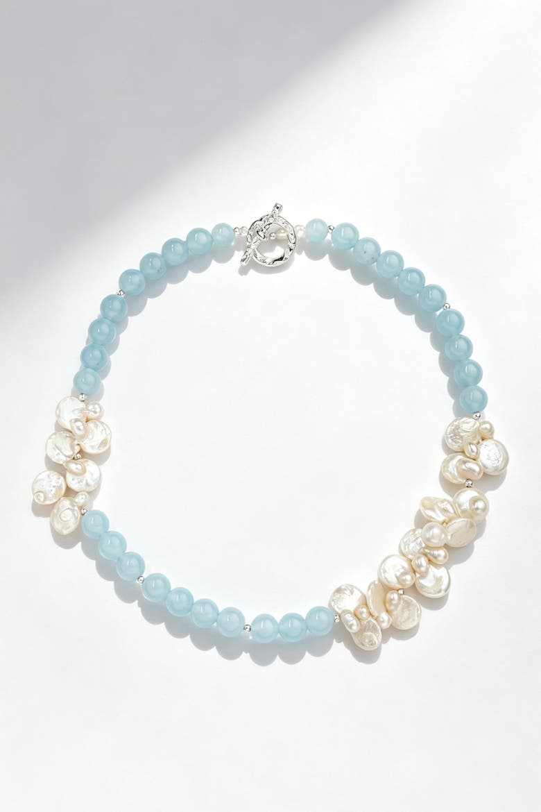 Aquamarine & Pearl Choker Necklace, Main, color, Blue
