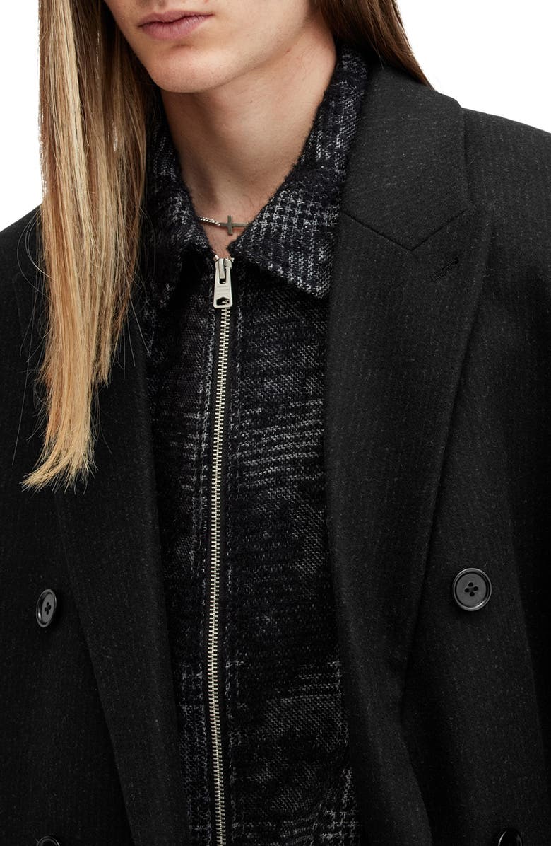 AllSaints Arcade Double Breasted Wool Blend Topcoat, Alternate, color, Black