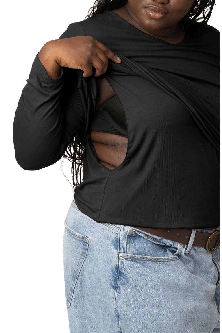 Rib V-Neck Maternity/Nursing Top, Alternate, color, BLACK