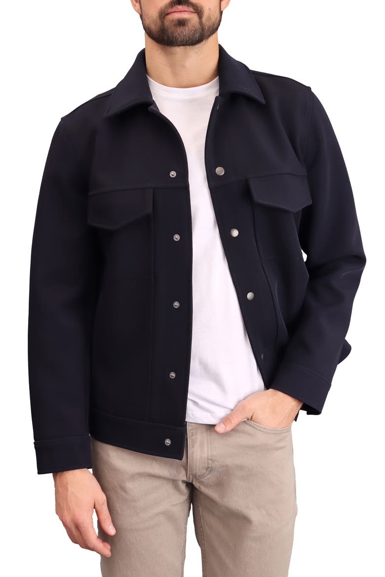 Double Face Performance Twill Trucker Jacket, Main, color, NAVY