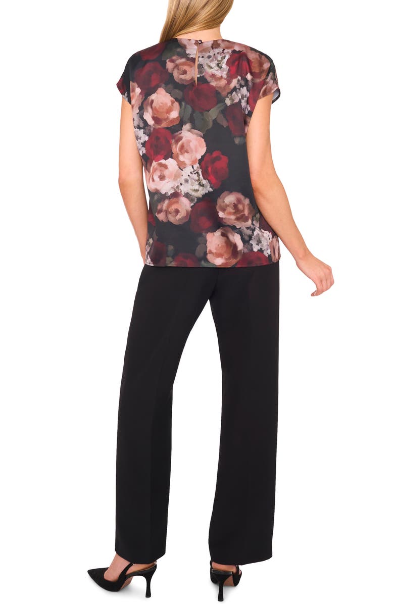 Halogen<sup>®</sup> Floral Cap Sleeve Top, Alternate, color, Rich Black