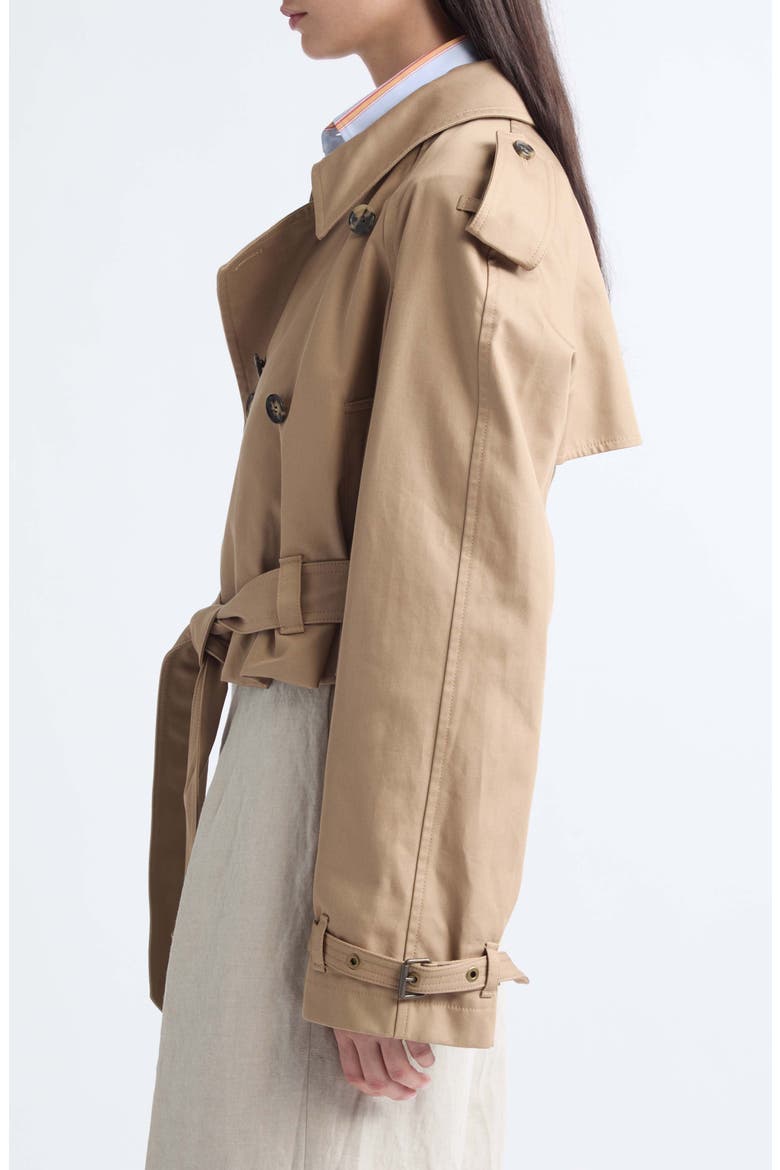 Double Breasted Crop Trench Coat, Alternate, color, BEIGE
