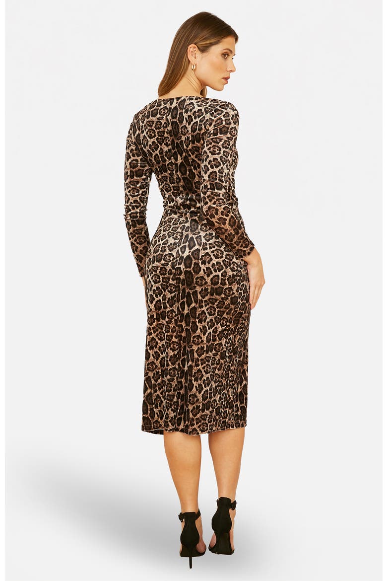 Velvet Long Sleeve Fitted Midi Dress, Alternate, color, Brown