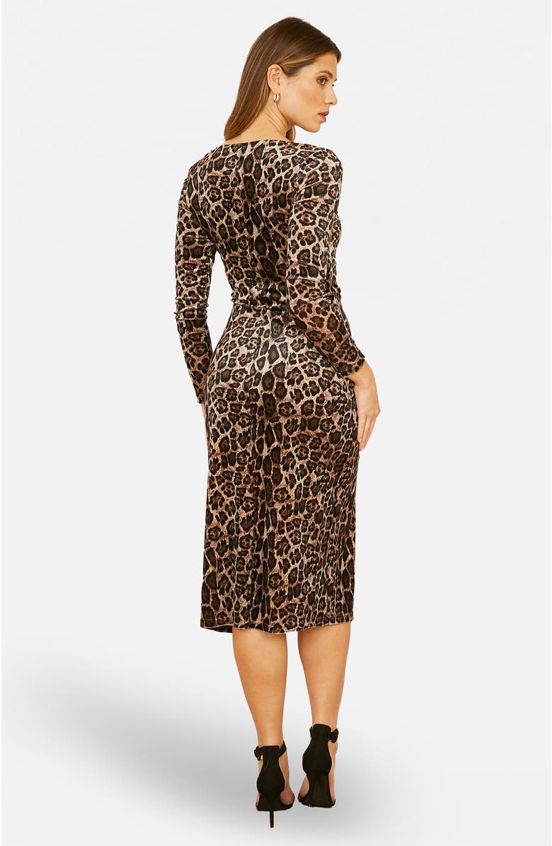 Yumi Velvet Long Sleeve Fitted Midi Dress, Alternate, color, Brown