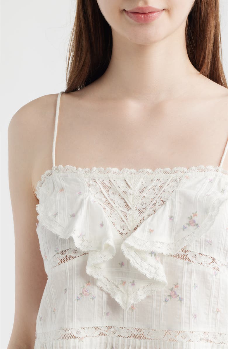 LoveShackFancy Ondeline Embroidered Ruffle Camisole, Alternate, color, Sun Bleached Meadow