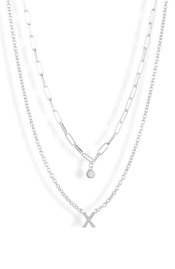 Meshmerise Diamond Initial Charm Necklace In Metallic